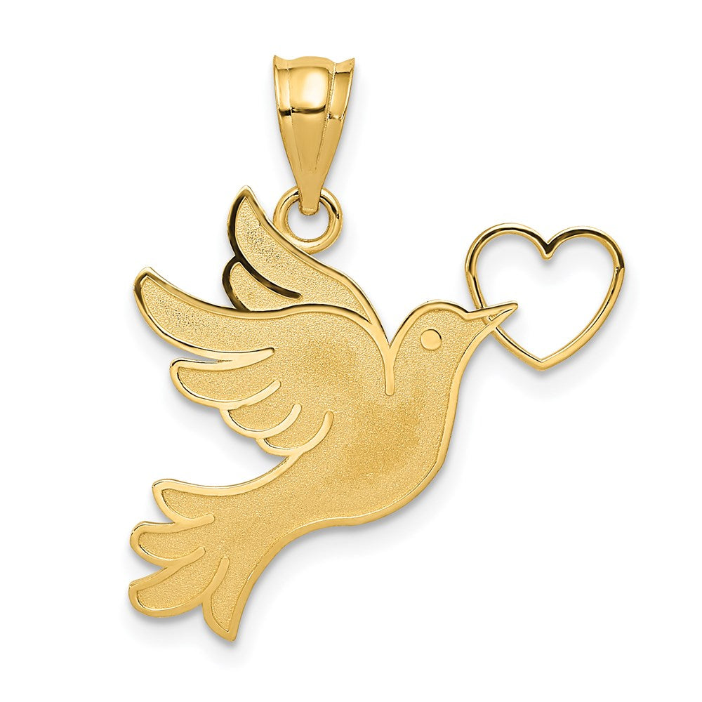 Gold Dove with Heart Pendant Necklace Model-D3797 - Charlie & Co. Jewelry