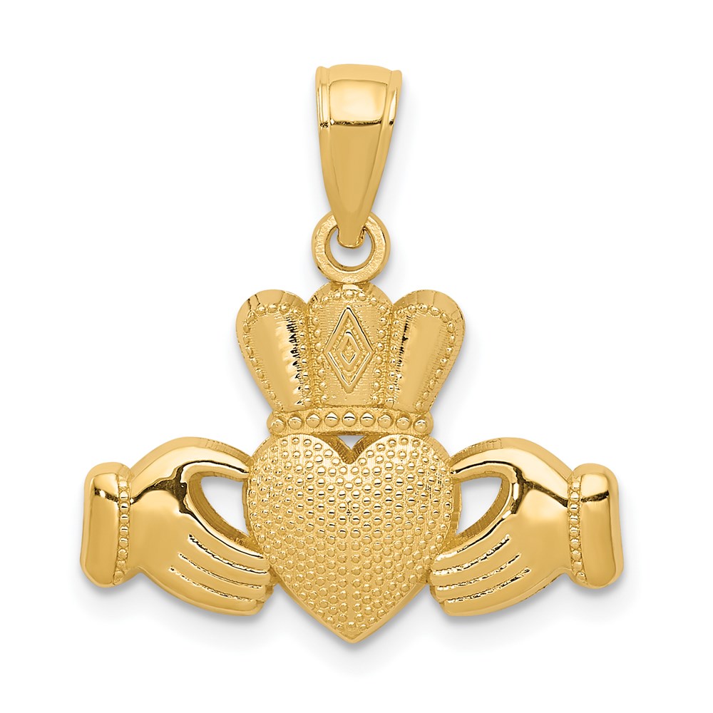 Charlie & Co Jewelry | 14k Claddagh Pendant With Textured Crown - Model D4040