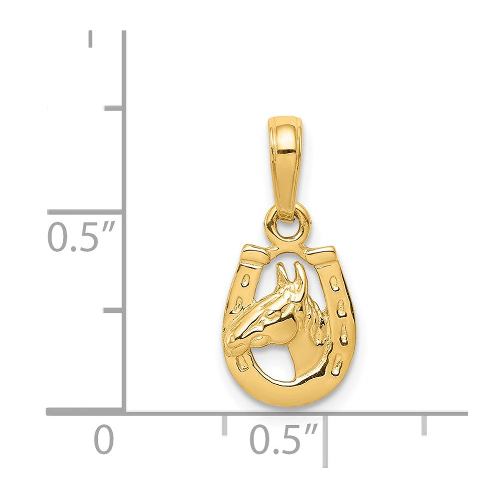 14K Gold Horseshoe with Horse Head Pendant - Charlie & Co. Jewelry