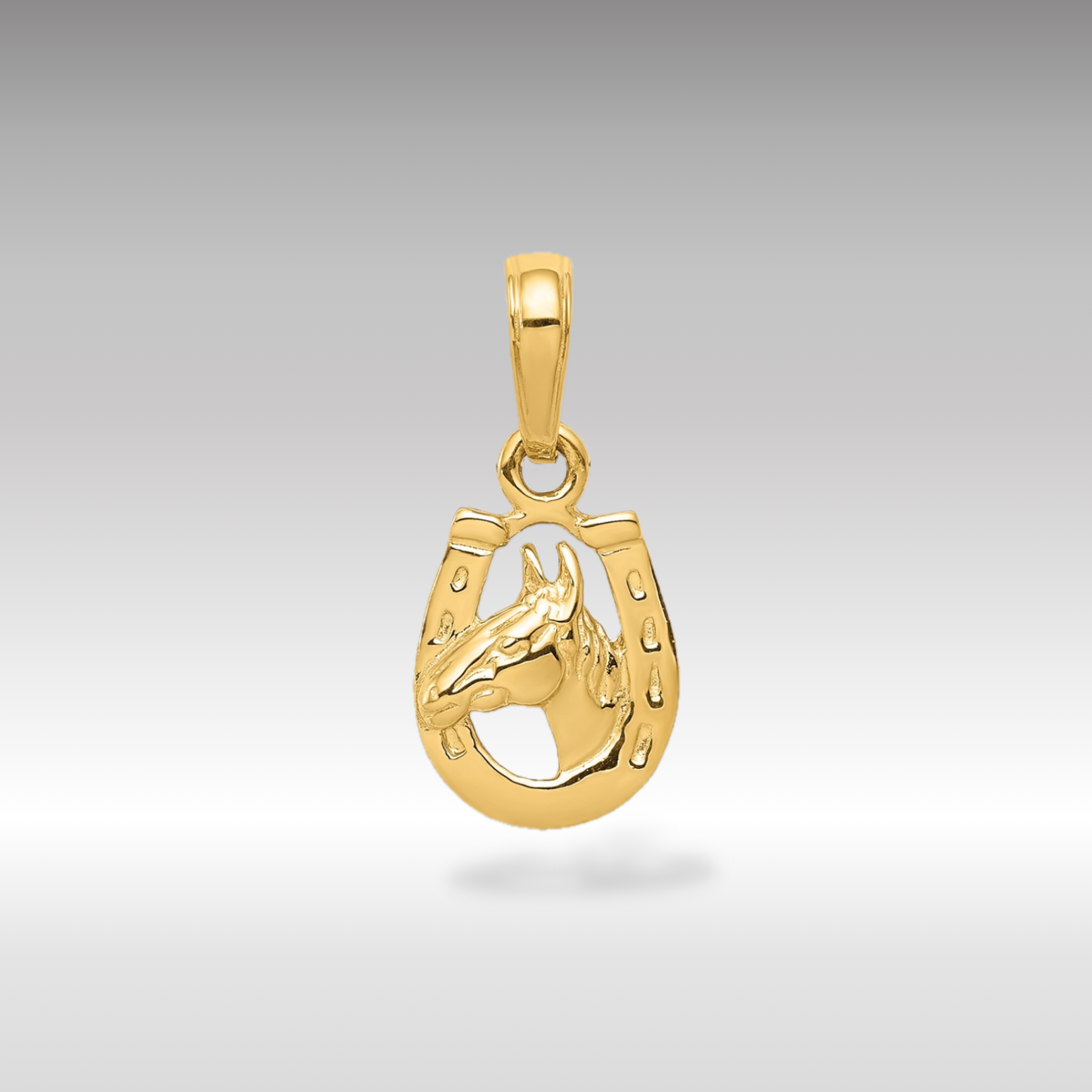 14K Gold Horseshoe with Horse Head Pendant - Charlie & Co. Jewelry