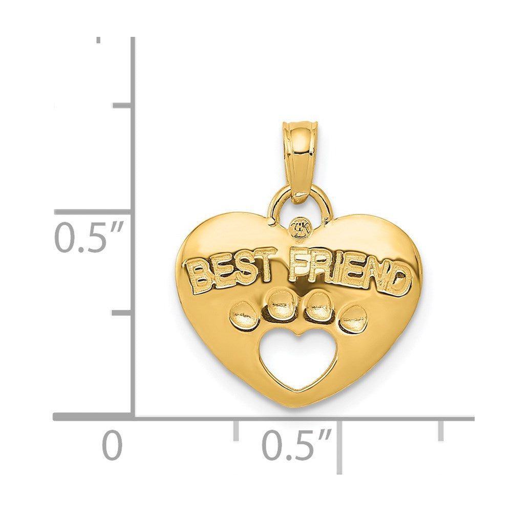 Gold BEST FRIEND on Heart with Cut-Out Paw Pendant Necklace - Model D4229 - Charlie & Co. Jewelry
