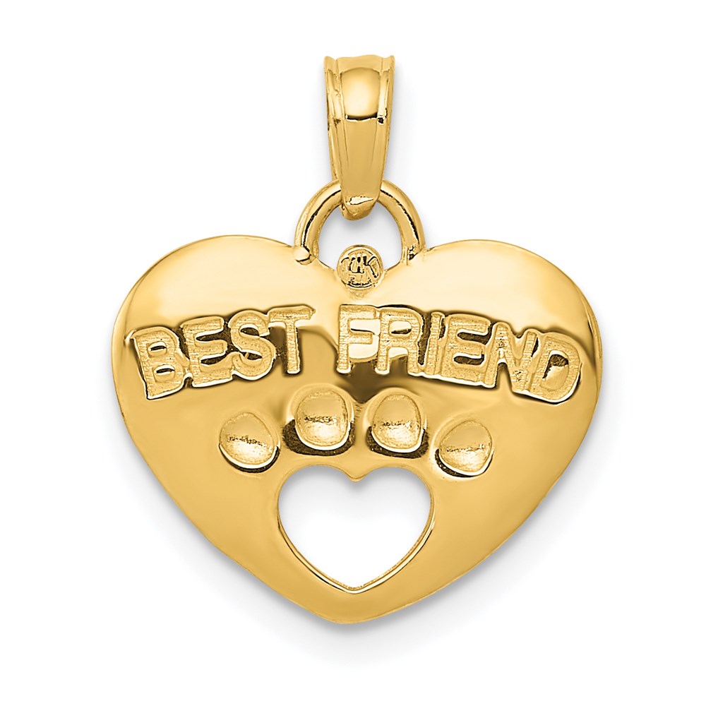 Gold BEST FRIEND on Heart with Cut-Out Paw Pendant Necklace - Model D4229 - Charlie & Co. Jewelry