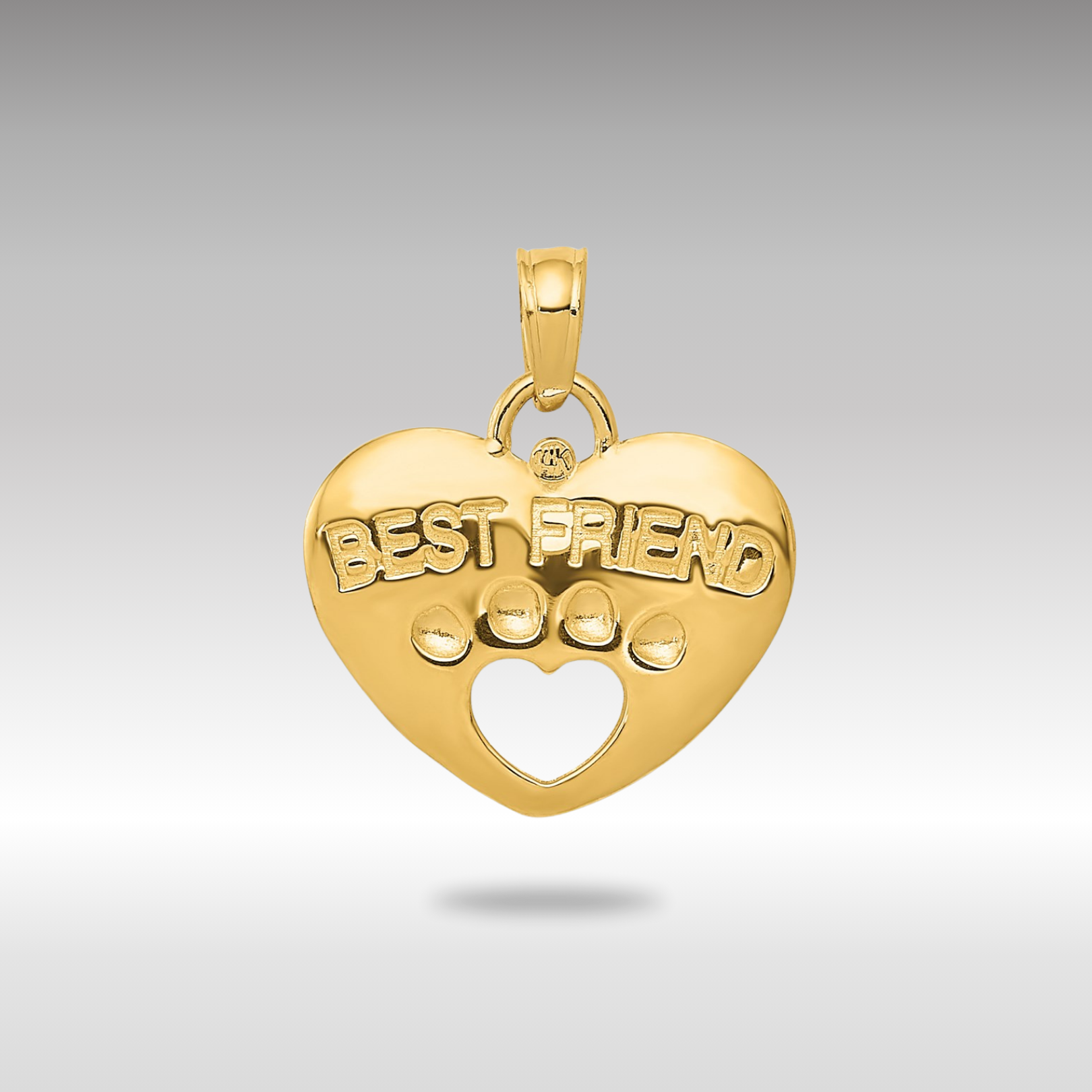 Gold BEST FRIEND on Heart with Cut-Out Paw Pendant Necklace - Model D4229 - Charlie & Co. Jewelry