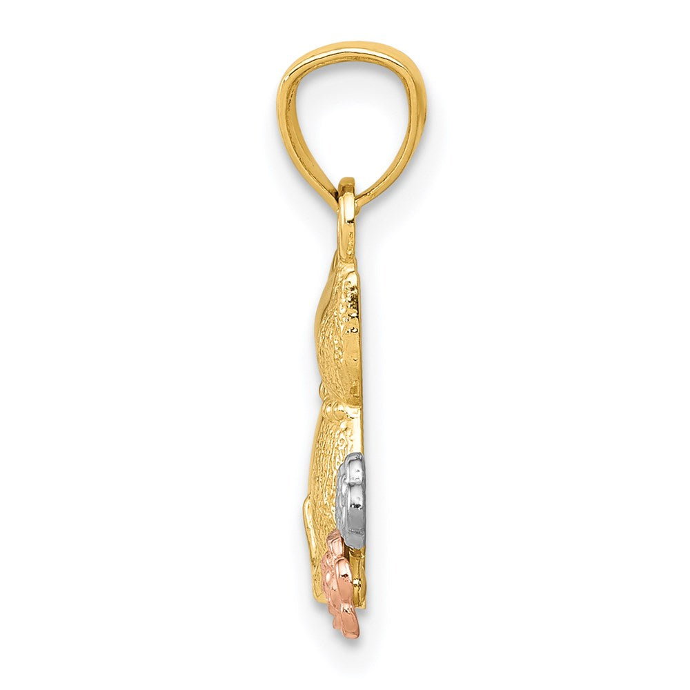 14k Yellow and Rose Gold 2 Cats Necklace Pendant with White Rhodium Accents - Charlie & Co. Jewelry