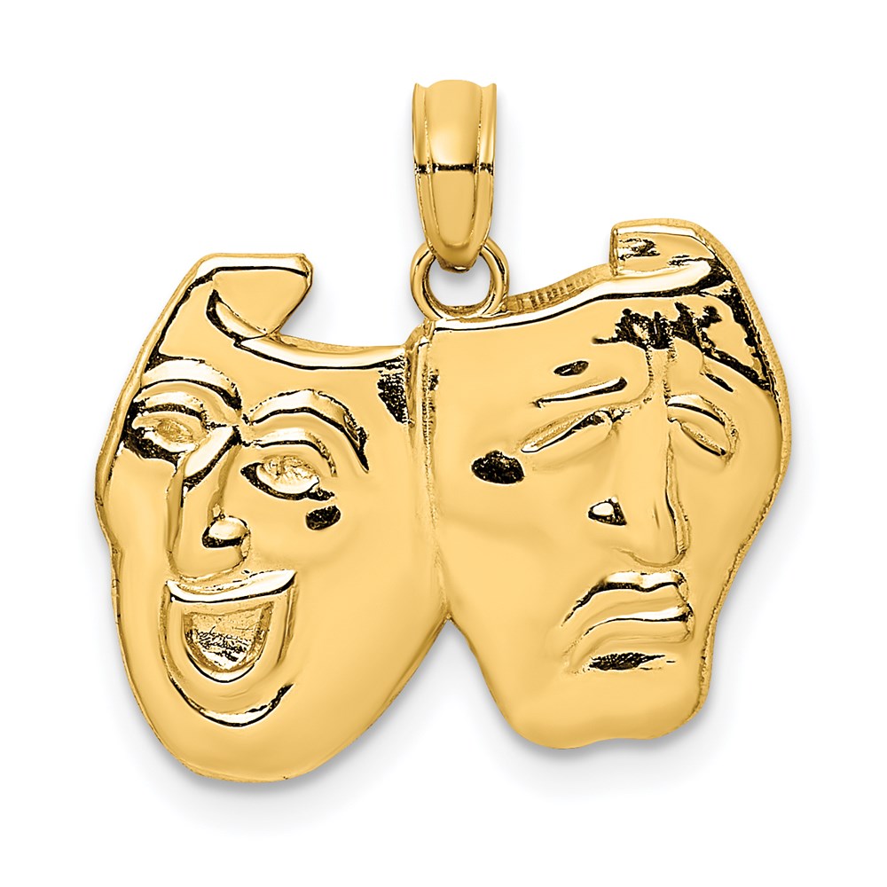 14K Gold Comedy/Tragedy Mask Necklace Charm - Charlie & Co. Jewelry
