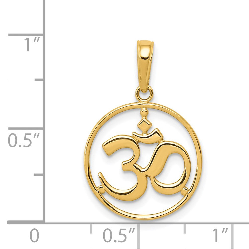 14K Gold Cut-Out Round Frame Om Symbol Pendant - Charlie & Co. Jewelry