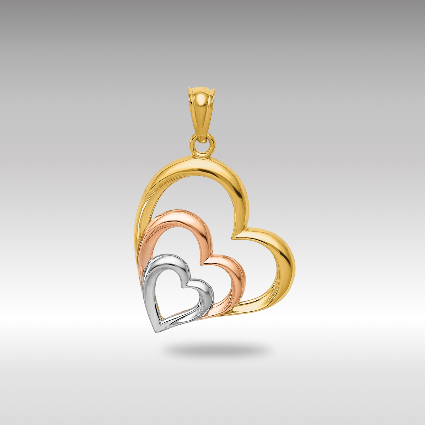 Gold Triple Heart Necklace Pendant Model-D4356 - Charlie & Co. Jewelry