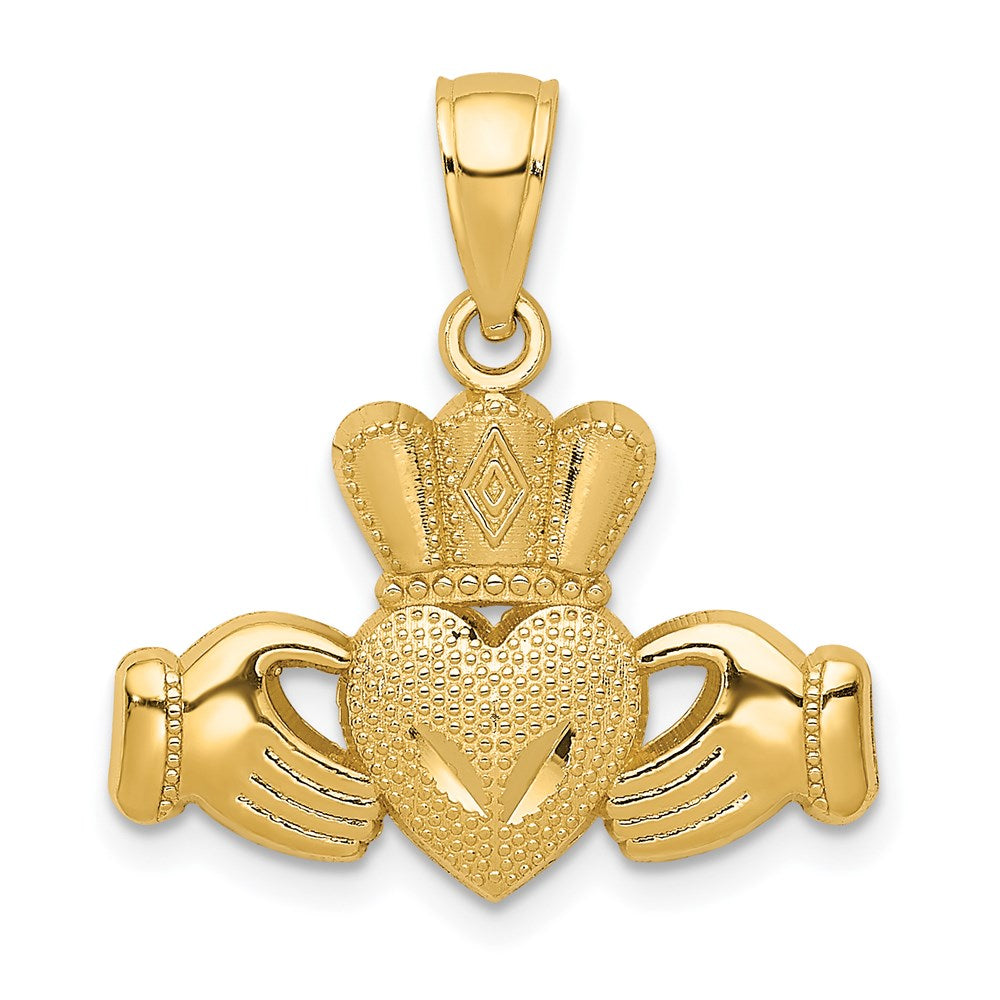 Charlie & Co Jewelry | 14k Polished/textured Claddagh Pendant - Model D4368