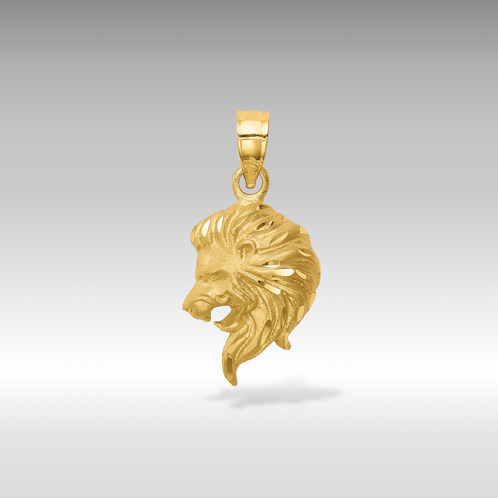 14K Gold Brushed Diamond-Cut Lion Head Pendant - Charlie & Co. Jewelry