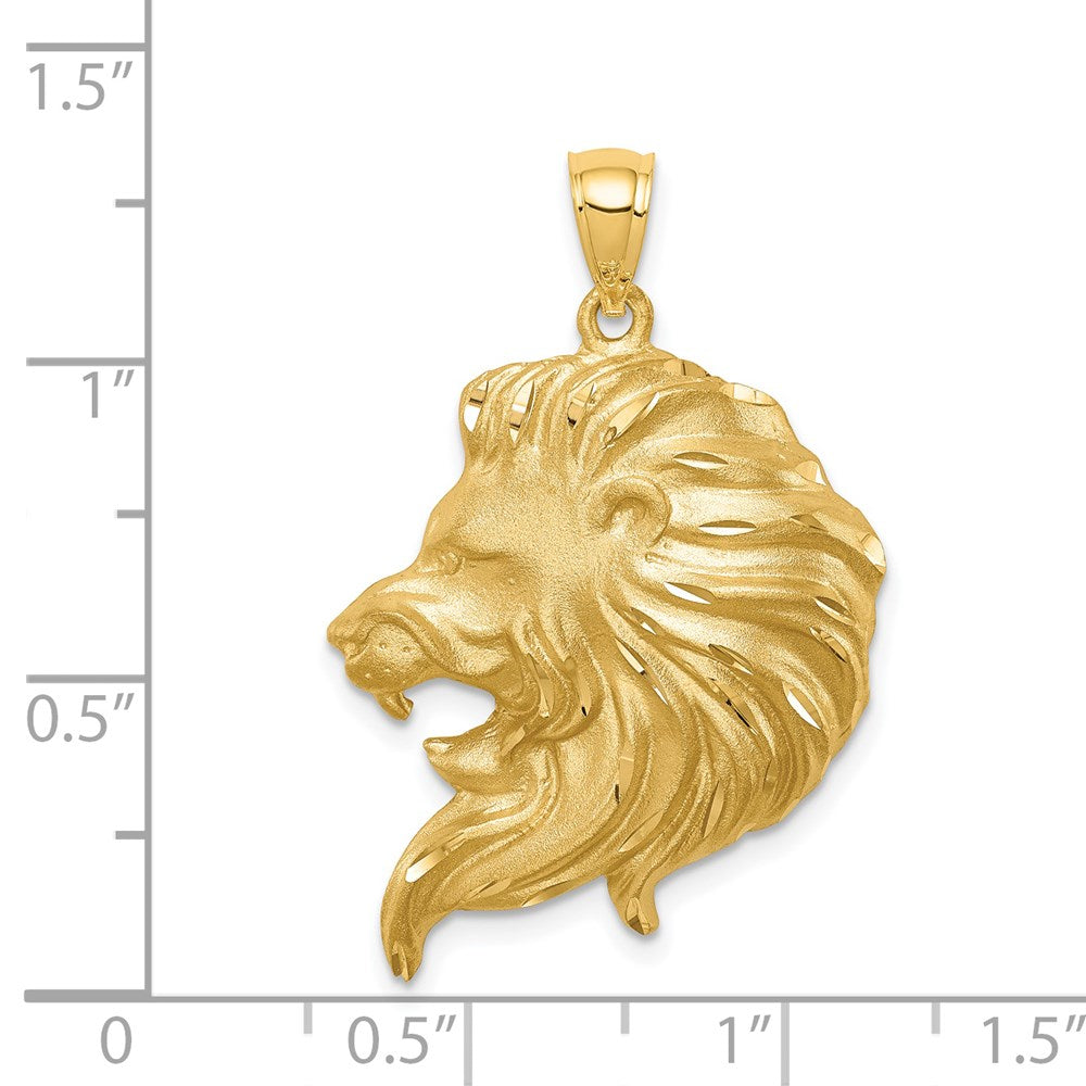 Gold Brushed Diamond-cut Large Lion Head Pendant - Model D4480 - Charlie & Co. Jewelry