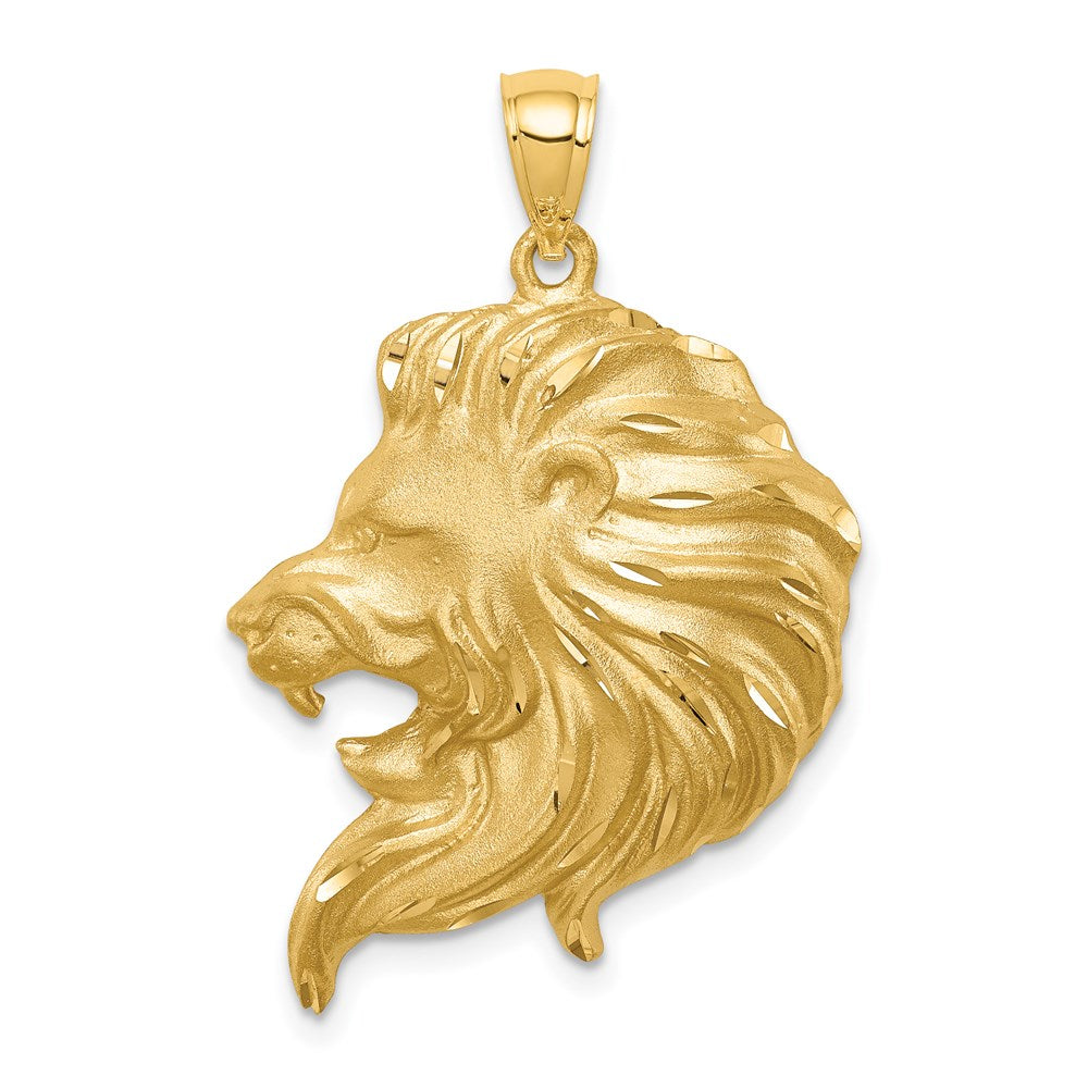 Gold Brushed Diamond-cut Large Lion Head Pendant - Model D4480 - Charlie & Co. Jewelry