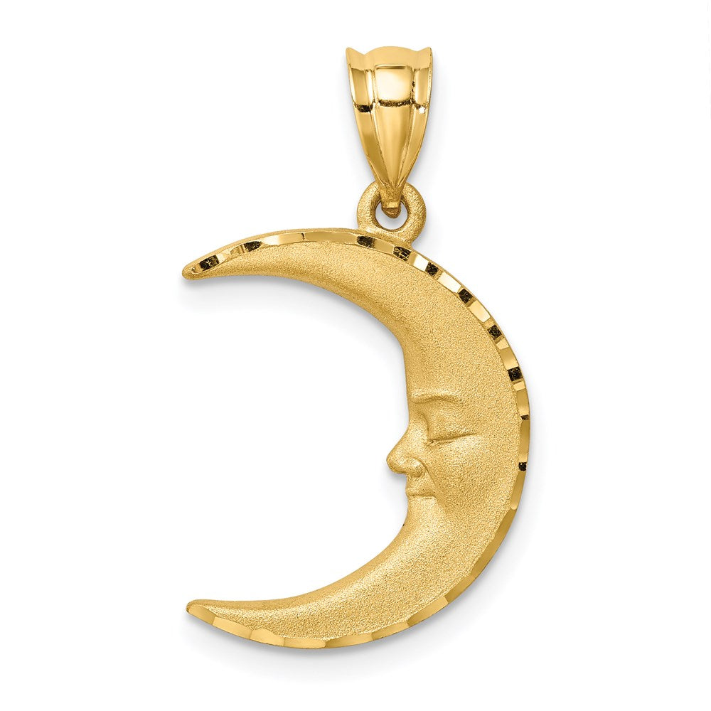 14k Gold Satin Diamond-Cut Moon Pendant - Charlie & Co. Jewelry