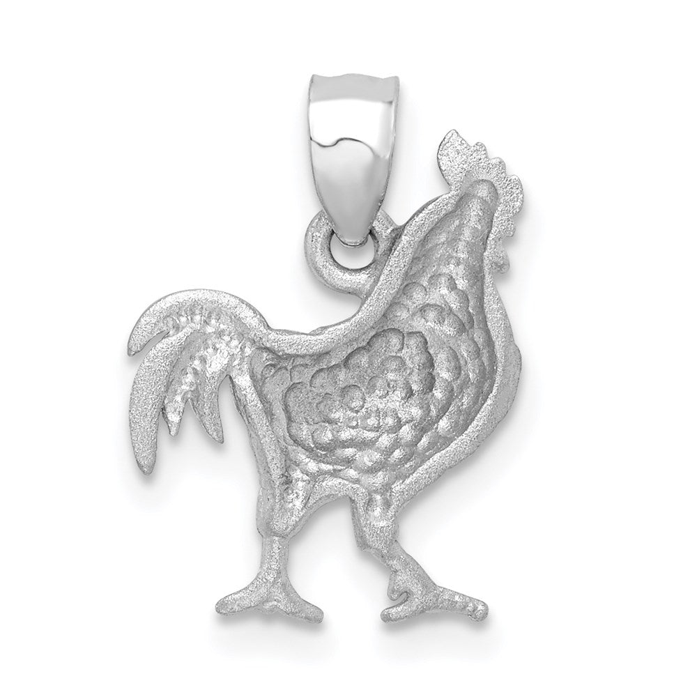 White Gold Satin Diamond-cut Rooster Pendant - Model D4593 - Charlie & Co. Jewelry