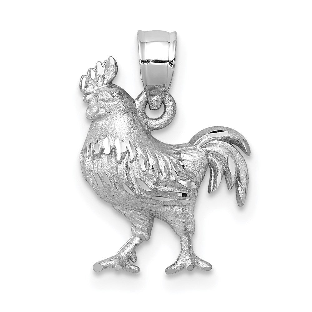 White Gold Satin Diamond-cut Rooster Pendant - Model D4593 - Charlie & Co. Jewelry