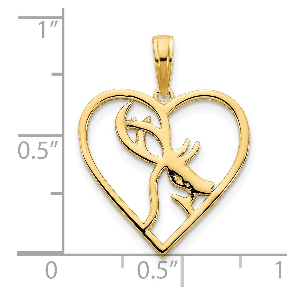 14K Gold Deer in a Heart Necklace Pendant - Charlie & Co. Jewelry