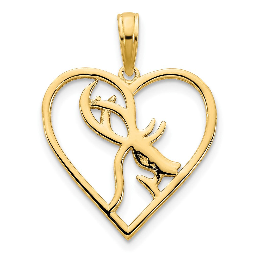 14K Gold Deer in a Heart Necklace Pendant - Charlie & Co. Jewelry