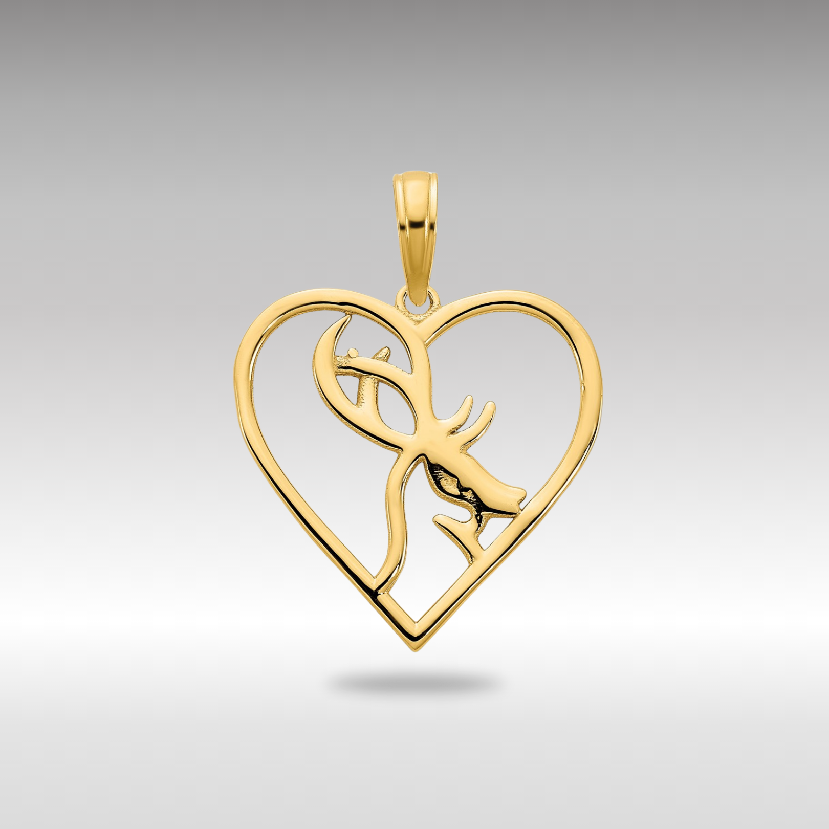 Gold Deer in a Heart Necklace Pendant - Charlie & Co. Jewelry