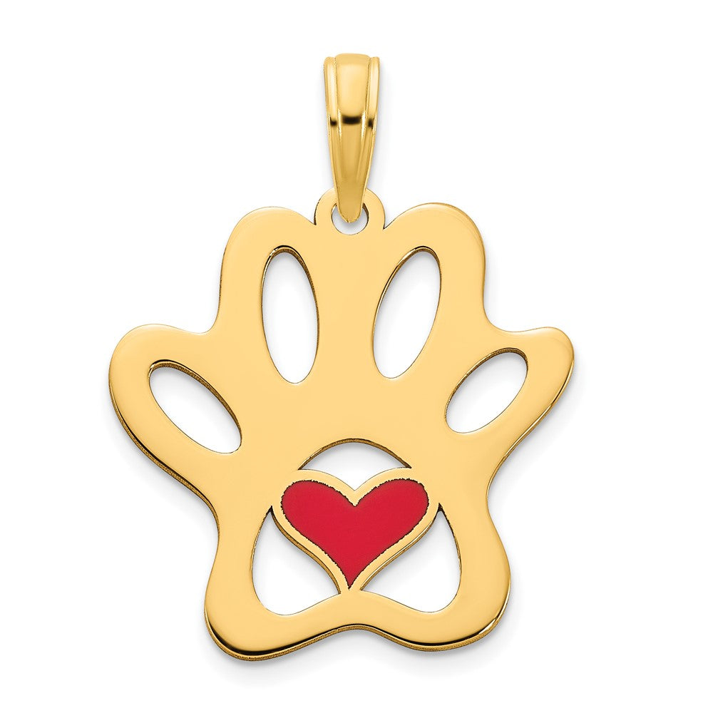 14K Gold Epoxy Paw Print with Heart Necklace Pendant - Charlie & Co. Jewelry