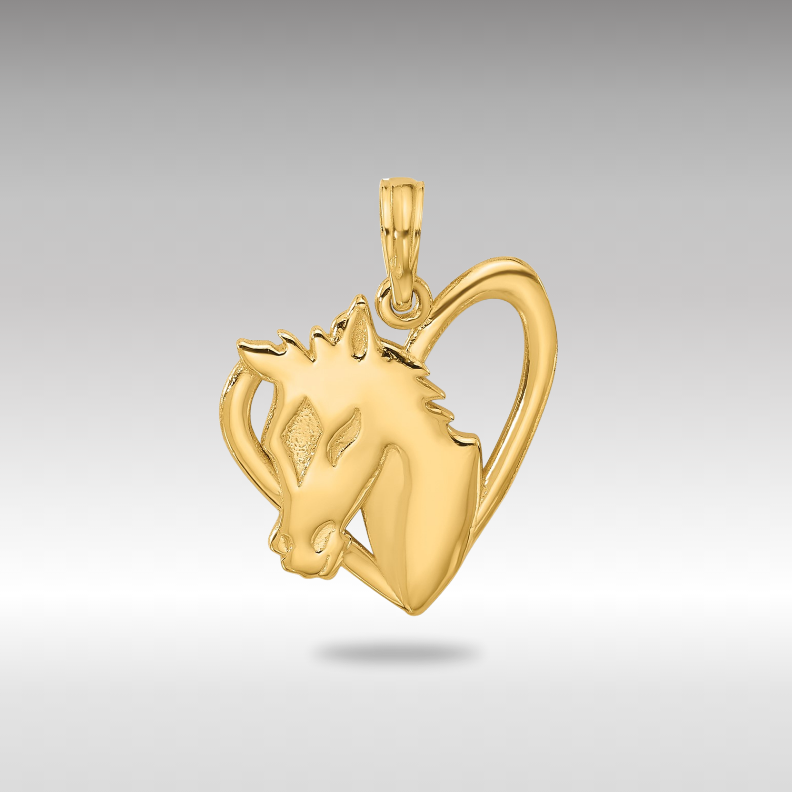 Gold Polished Heart with Horse Pendant Necklace - Model D5290 - Charlie & Co. Jewelry