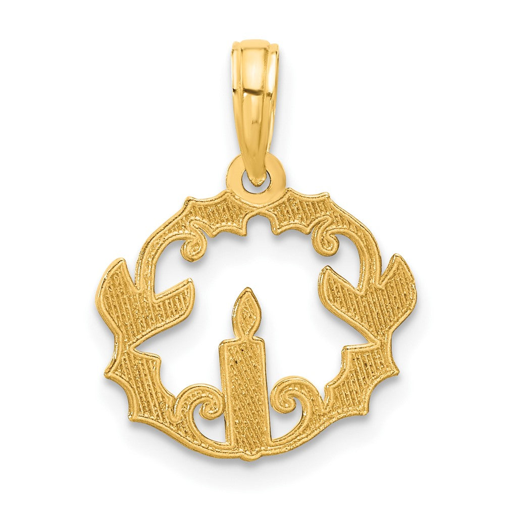 Charlie & Co Jewelry | 14k Polished Candle With Holly Circle Pendant - Model D5314