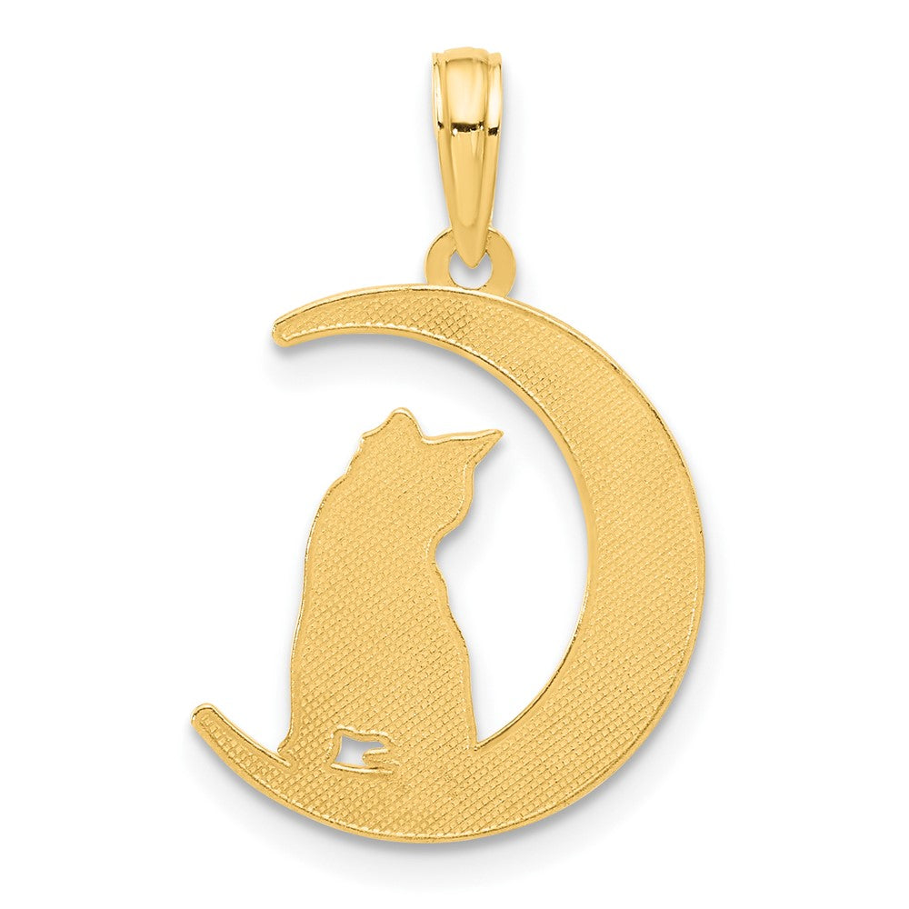 14K Gold Cat Sitting on Moon Pendant Necklace - Charlie & Co. Jewelry