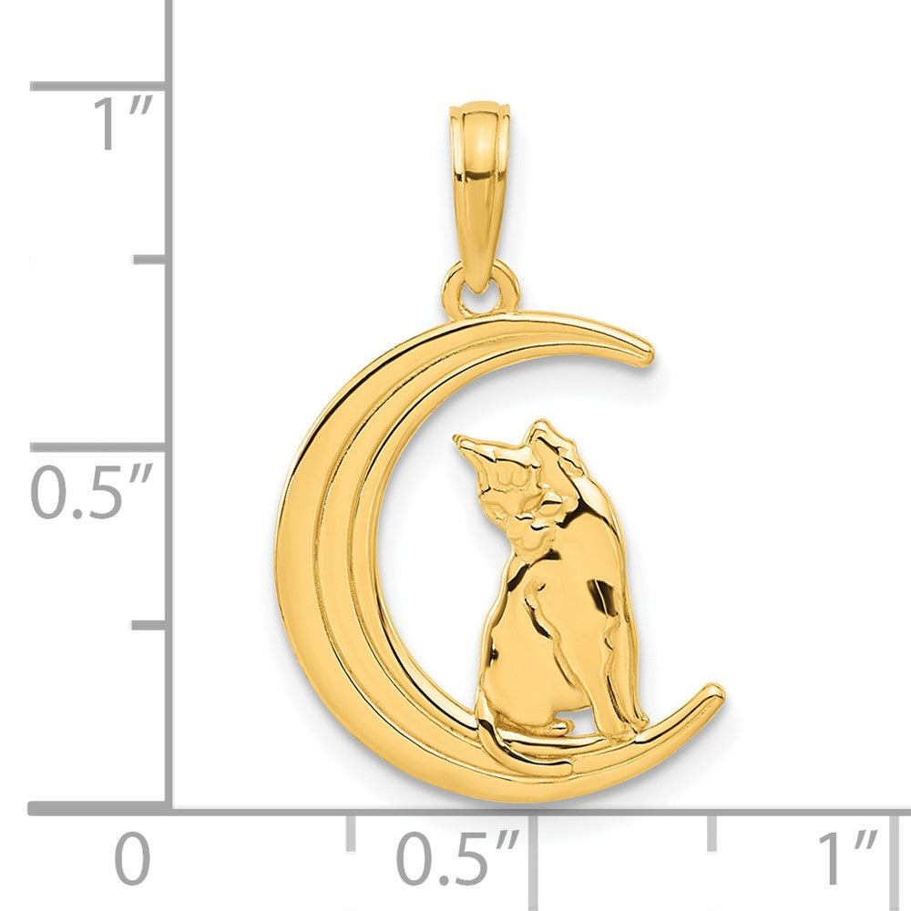 14K Gold Cat Sitting on Moon Pendant Necklace - Charlie & Co. Jewelry