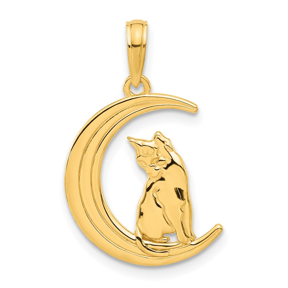 14K Gold Cat Sitting on Moon Pendant Necklace - Charlie & Co. Jewelry