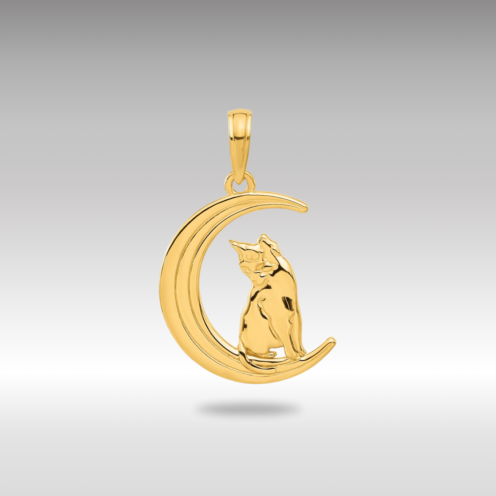 Gold Cat Sitting on Moon Pendant Necklace - Charlie & Co. Jewelry
