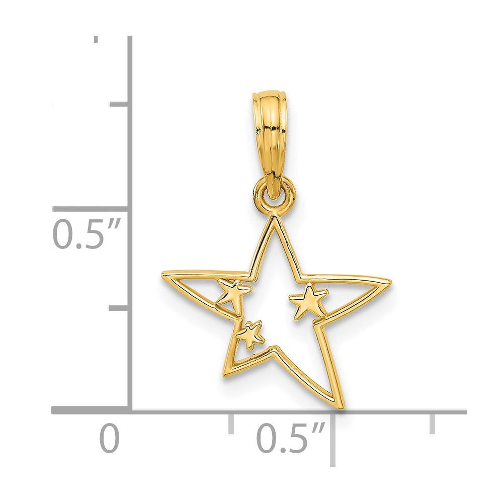 Gold Polished Stars Necklace Charm- Model D5376 - Charlie & Co. Jewelry
