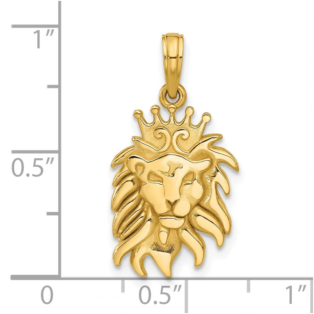14K Gold Polished Lion Head with Crown Pendant - Charlie & Co. Jewelry