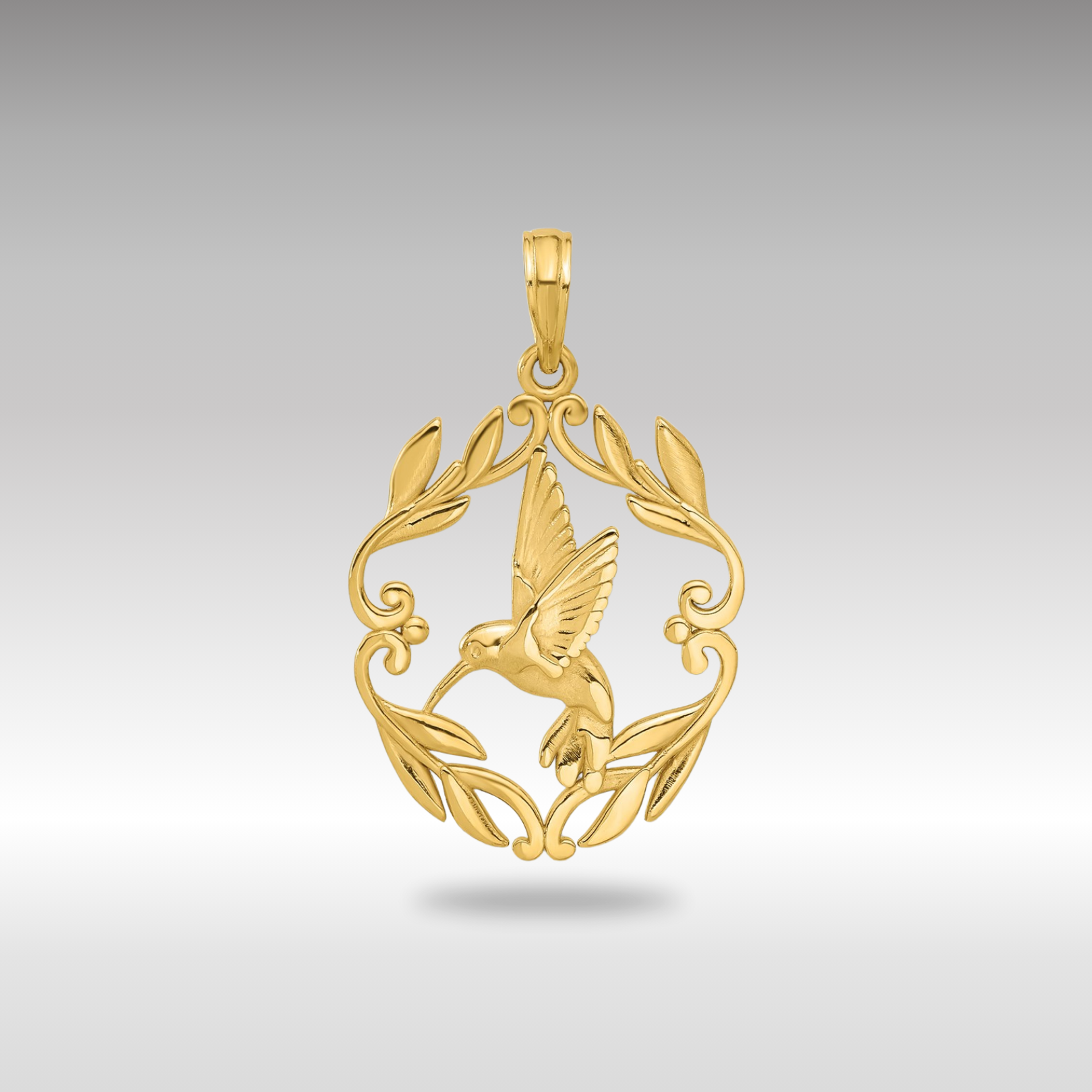Gold Polished Fancy Hummingbird Charm Necklace - Model D5486 - Charlie & Co. Jewelry