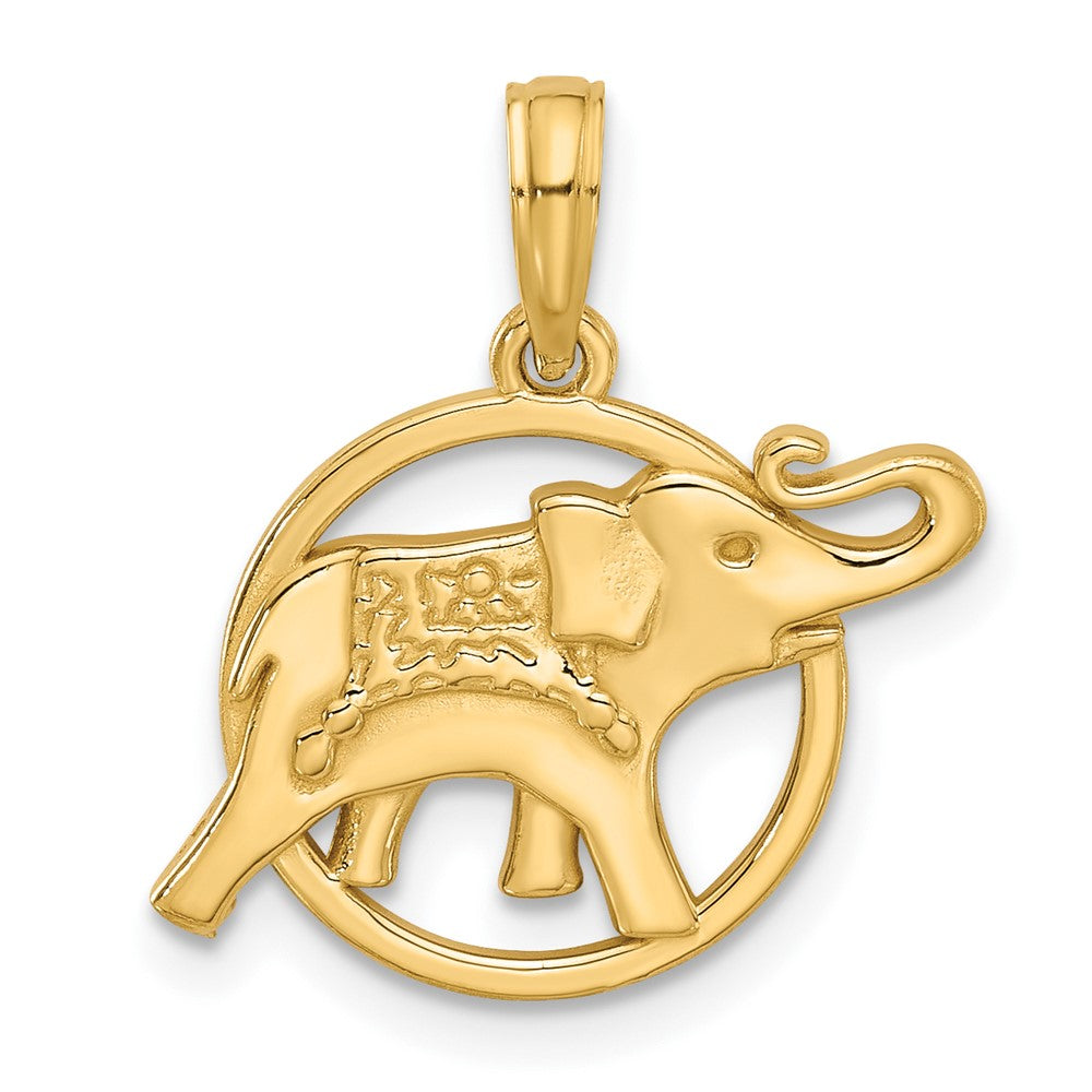 Gold Polished Elephant in Circle Charm Necklace - Model D5529 - Charlie & Co. Jewelry