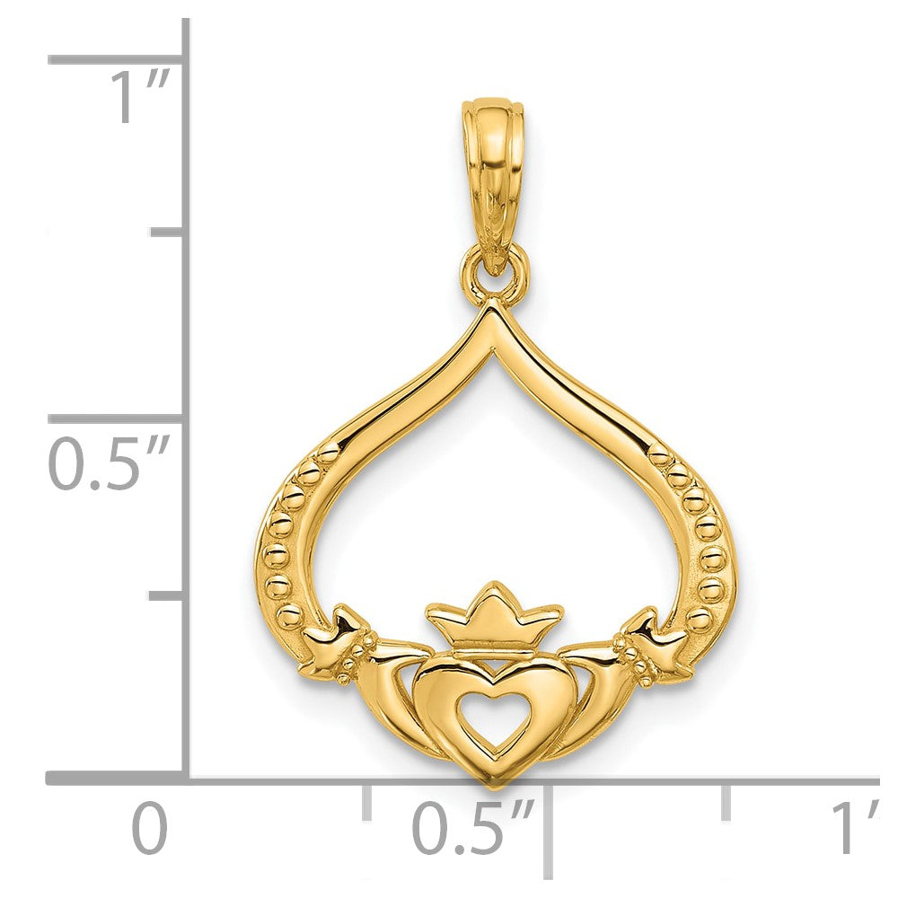 Gold Polished Claddagh Pendant Necklace - Model D5574 - Charlie & Co. Jewelry