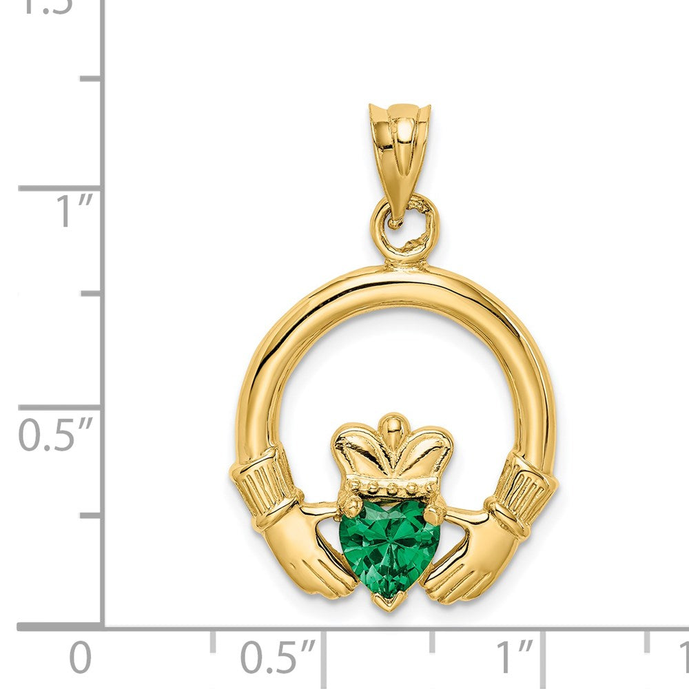 Charlie & Co Jewelry | 14k Claddagh With Synthetic Green Stone Pendant - Model D659
