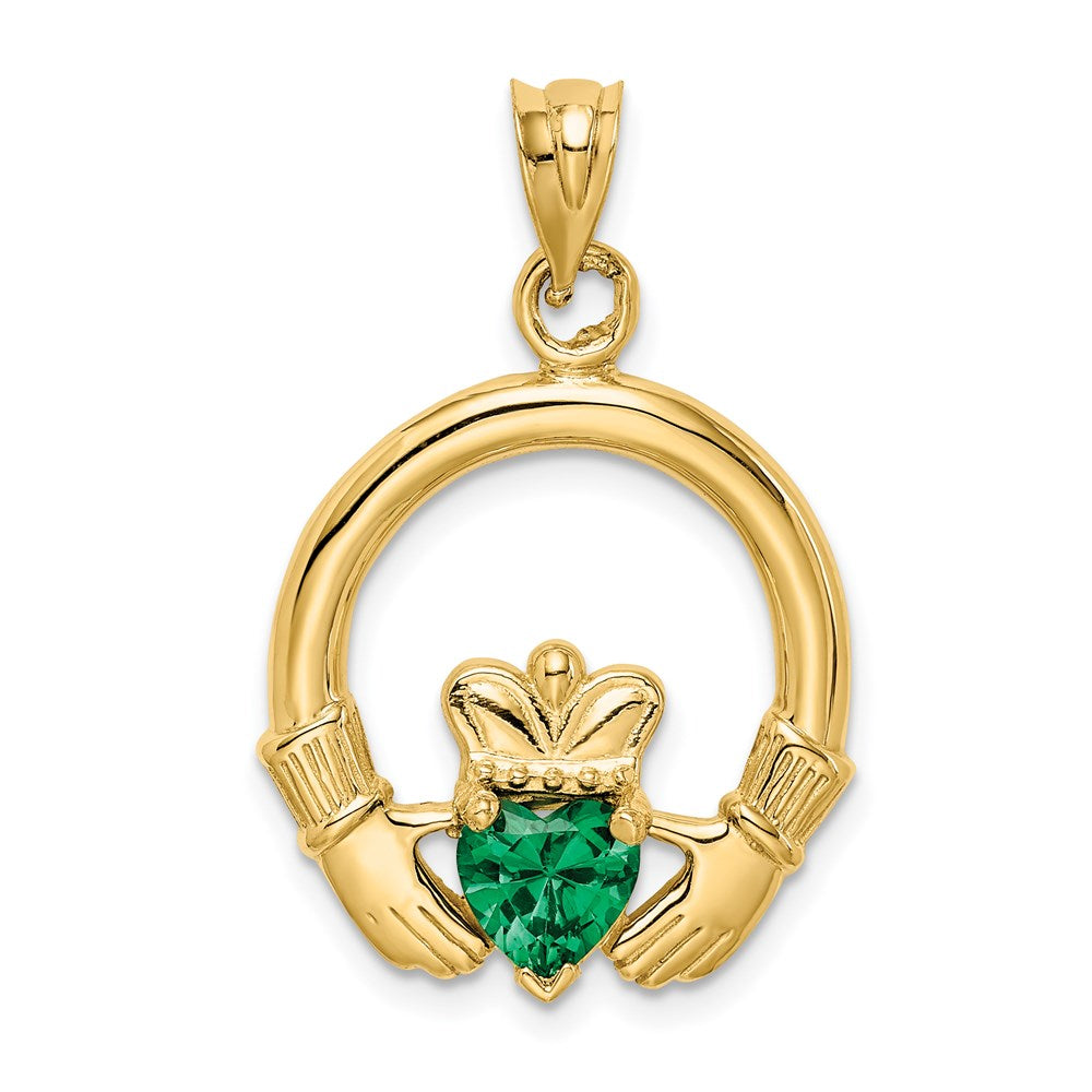 Charlie & Co Jewelry | 14k Claddagh With Synthetic Green Stone Pendant - Model D659