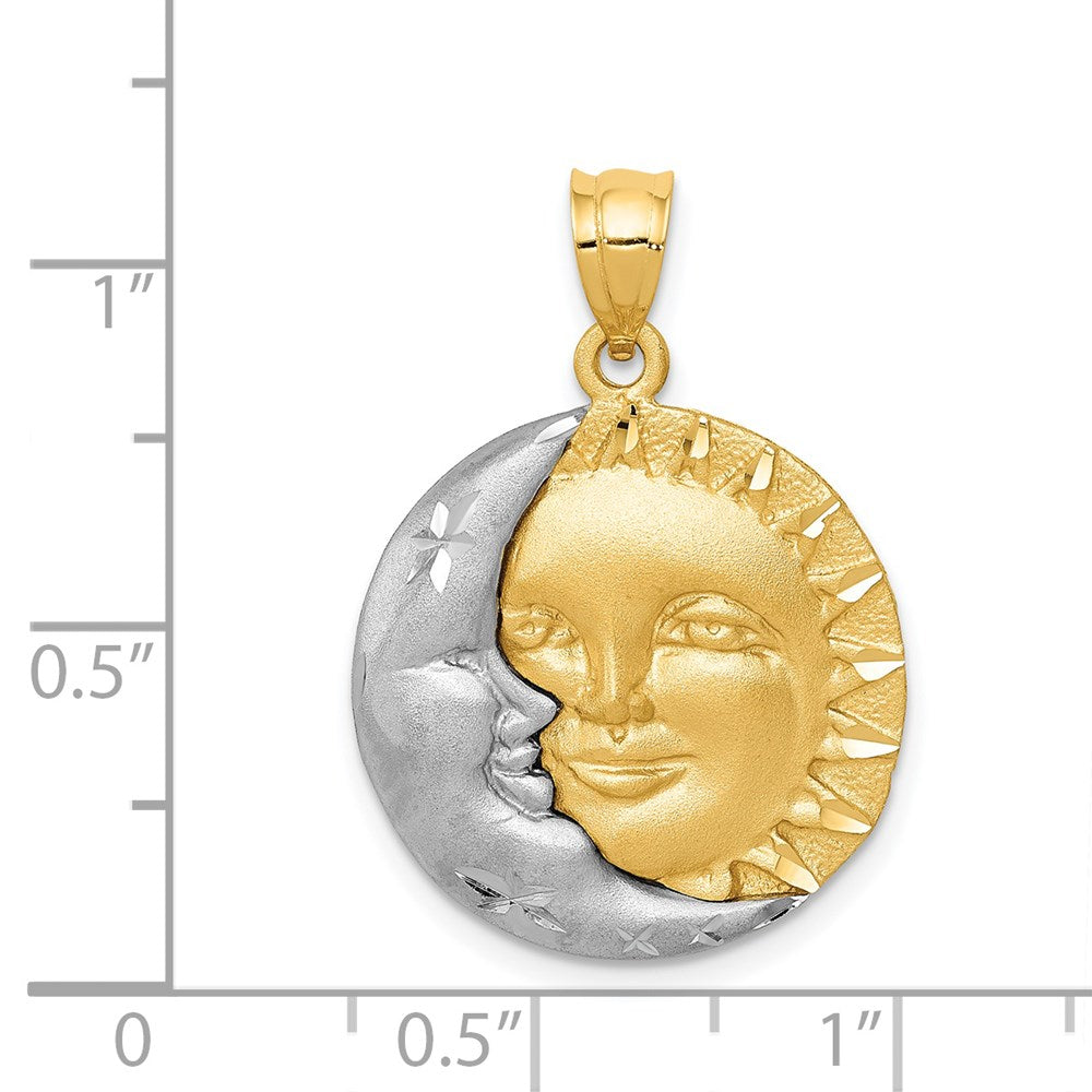 Gold Two-tone Celestial Sun and Moon Face Pendant Necklace Model-D8 - Charlie & Co. Jewelry