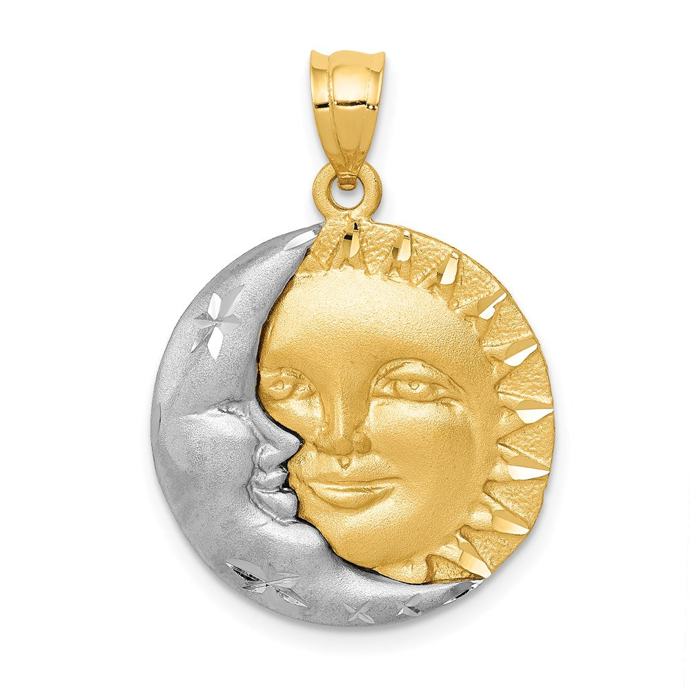 Gold Two-tone Celestial Sun and Moon Face Pendant Necklace Model-D8 - Charlie & Co. Jewelry
