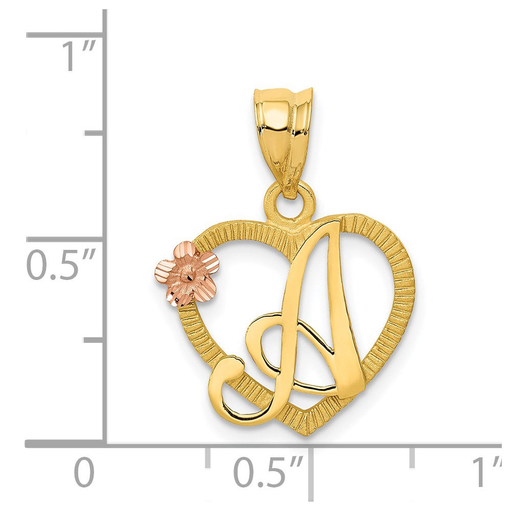 14K Gold Script Letter 'A' Heart Charm with Floral Accent - Charlie & Co. Jewelry