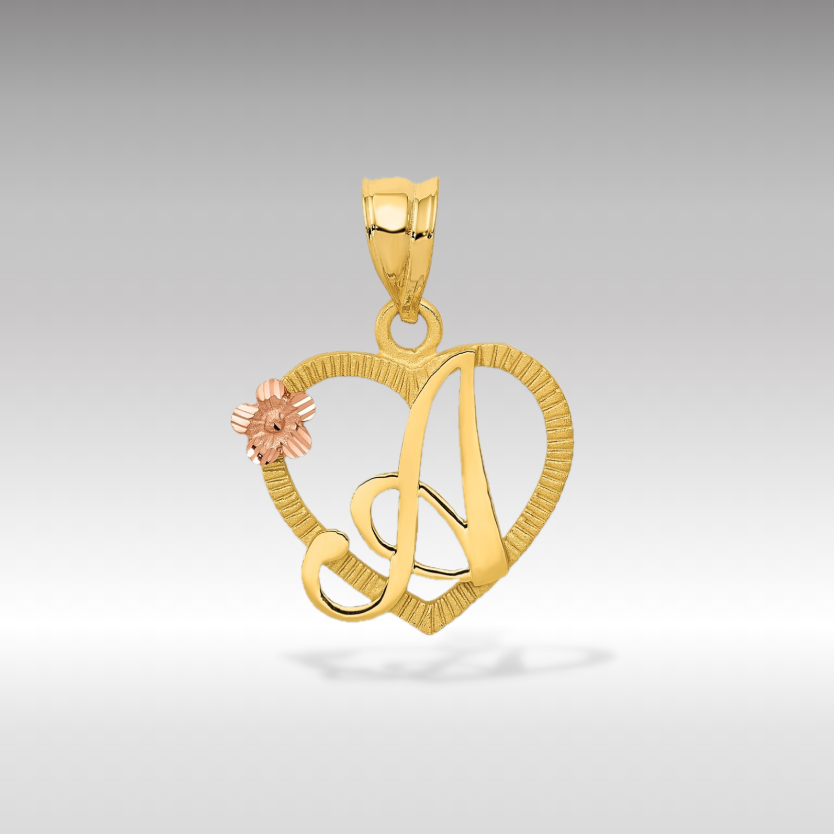 Charlie Co. Jewelry 14K Gold Script Letter A Heart Charm with Floral Accent Gold Initial Pendant