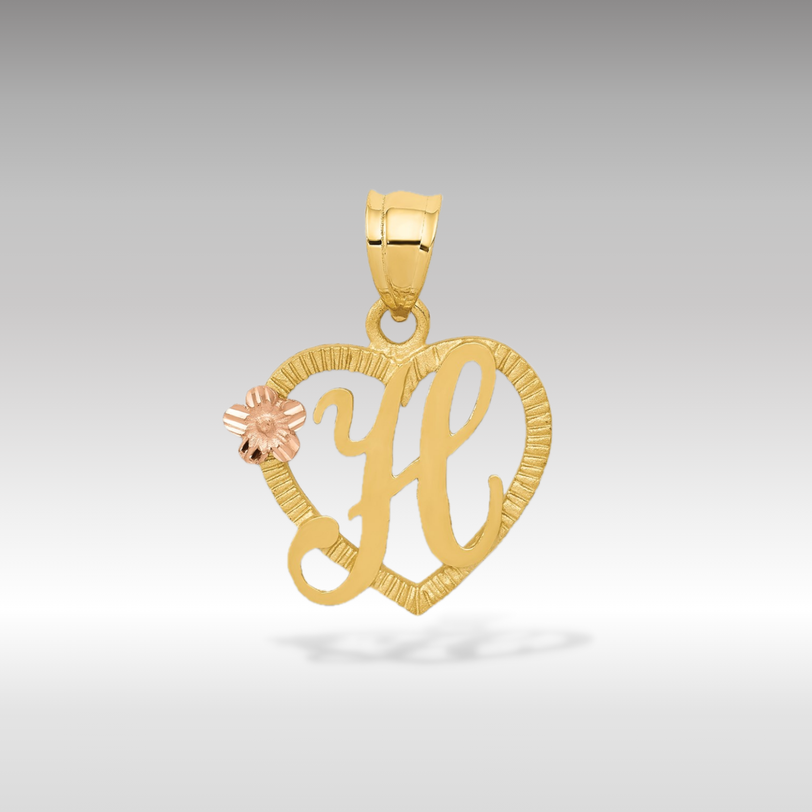 14K Gold Script Letter 'H' Heart Charm with Floral Accent - Charlie & Co. Jewelry