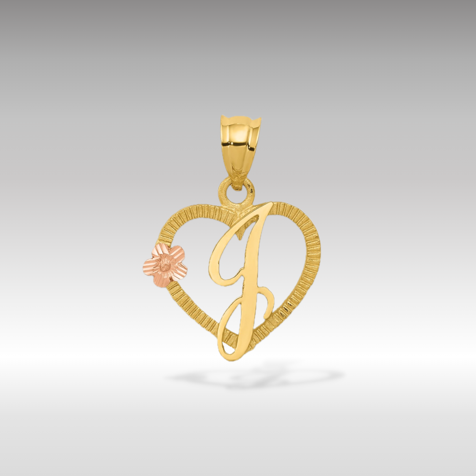 14K Gold Script Letter 'J' Heart Charm with Floral Accent - Charlie & Co. Jewelry