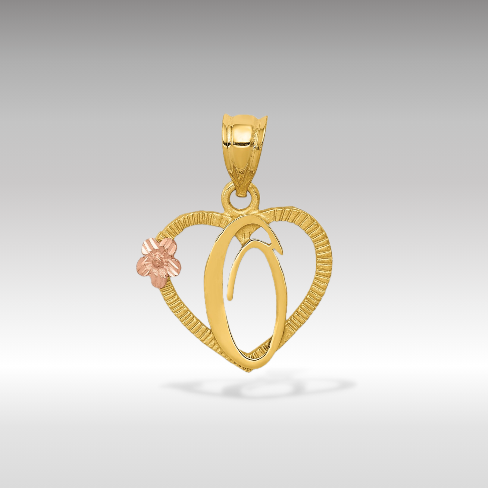 14K Gold Script Letter 'O' Heart Charm with Floral Accent - Charlie & Co. Jewelry