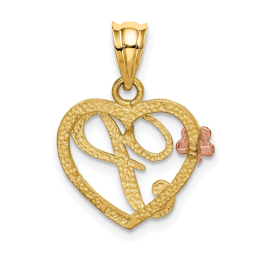 14K Gold Script Letter 'P' Heart Charm with Floral Accent - Charlie & Co. Jewelry
