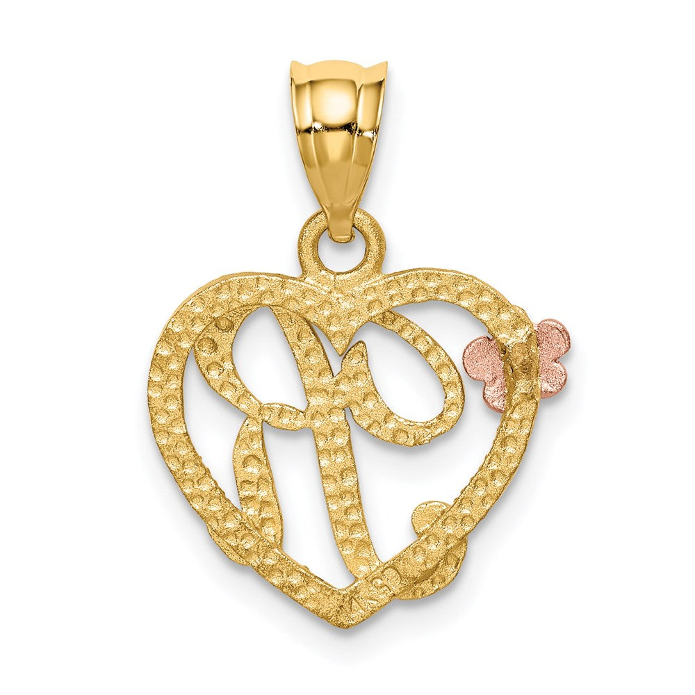 14K Gold Script Letter 'R' Heart Charm with Floral Accent - Charlie & Co. Jewelry