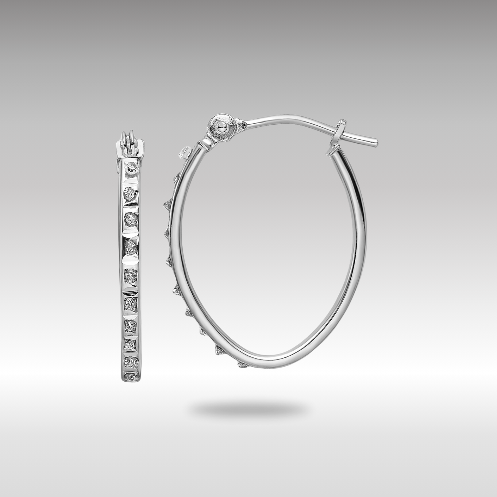 White Gold Diamond Fascination Oval Hoop Earrings - Model DF341 - Charlie & Co. Jewelry
