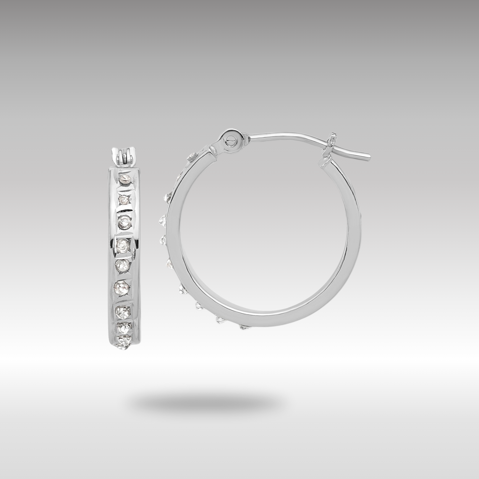 White Gold Diamond Fascination Polished Hoop Earrings - Model DF346 - Charlie & Co. Jewelry