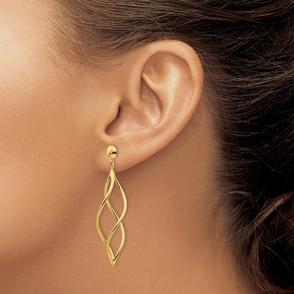 Gold Curved Tube Dangle Earrings - Model E965 - Charlie & Co. Jewelry