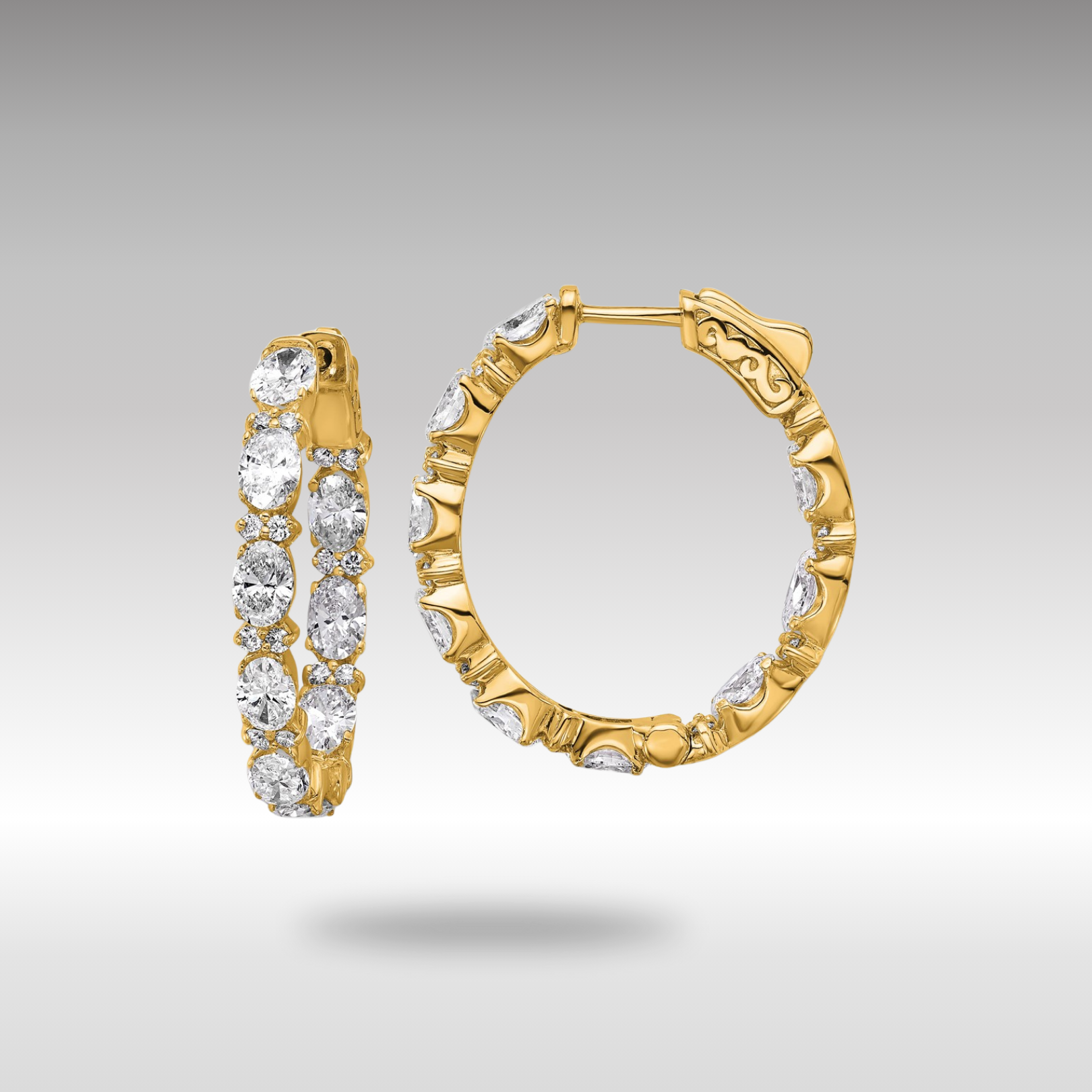 Gold Certified Oval and Round VS DEF Diamond Inside/Outside Hoop Earrings - Model EM10588C-LD - Charlie & Co. Jewelry