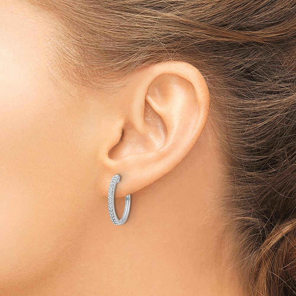 White Gold Diamond Milgrain Hinged Hoop Earrings - Model EM4272-025-WA - Charlie & Co. Jewelry