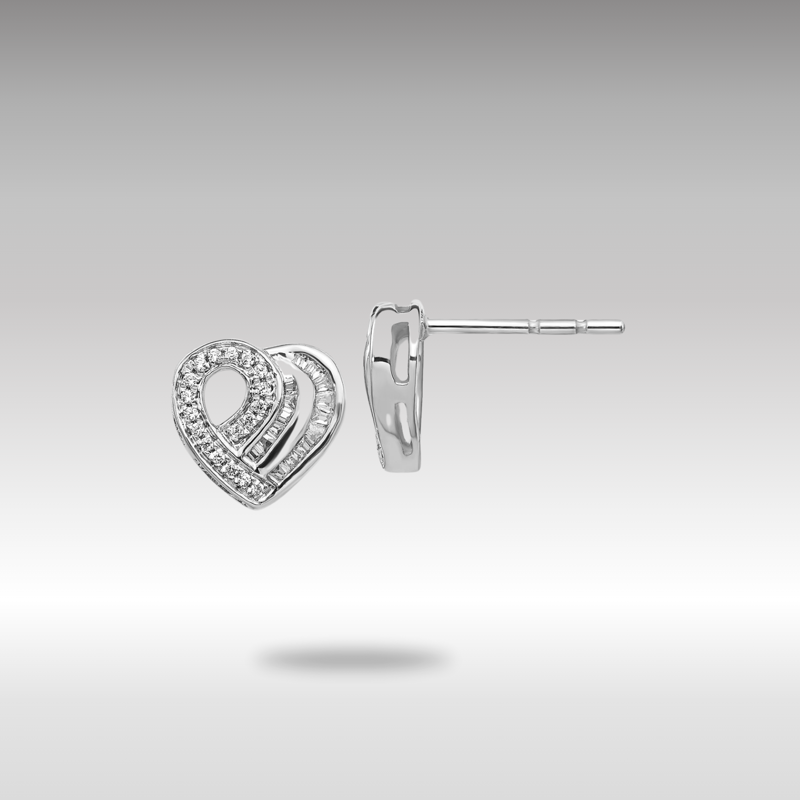 White Gold Diamond Heart Post Earrings - Model EM5526-020-WA - Charlie & Co. Jewelry